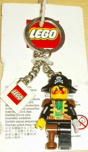 Pirate Captain Key Chain with 2 x 2 Square Lego Logo Tile, 2 Chains Attachment