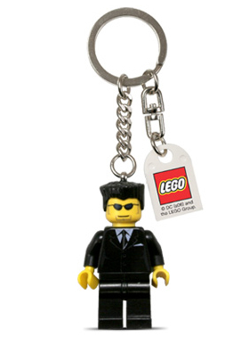 Agent Key Chain, Black Suit, Flat Top with Lego Logo Tile, Modified 3 x 2 Curved with Hole, with Copyright info