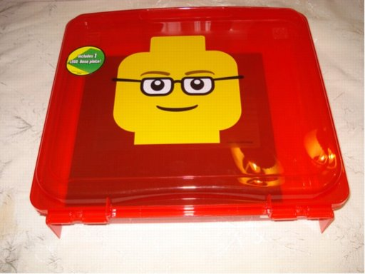 Project Case with Baseplate, Trans-Red with Minifigure Head with Glasses and Grin Pattern