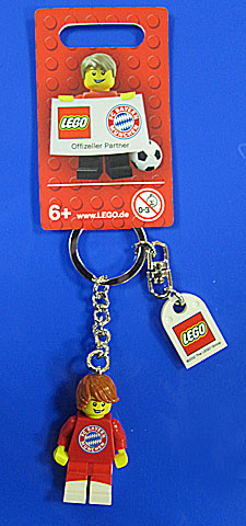Soccer Player FC Bayern #1 Key Chain with Lego Logo Tile, Modified 3 x 2 Curved with Hole