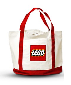Tote Bag, LEGO Logo Pattern, Red Handles, Vertical Straps and Bottom