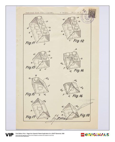First Edition Print - Page from Spanish Patent Application for LEGO Elements, 1958