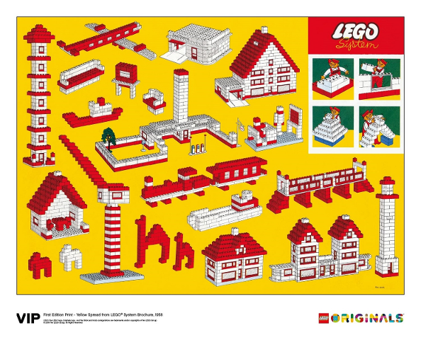 First Edition Print - Yellow Spread from LEGO System Brochure, 1958