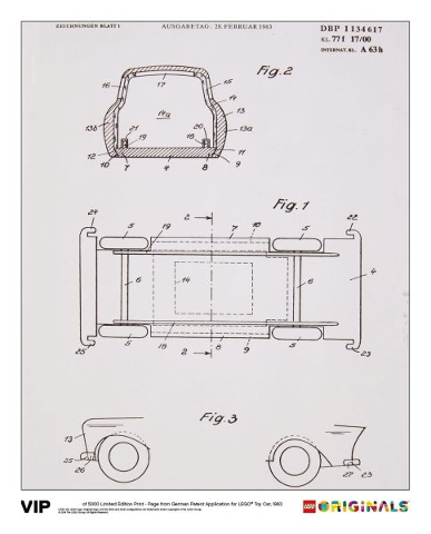 Limited Edition Print - Page from German Patent Application for LEGO Toy Car, 1963