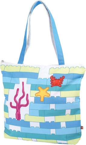 Beach Bag, Summer, with Sea Grass, Starfish, Crab and Bricks Pattern