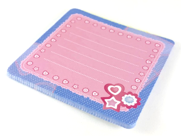 Memo Pad Clikits - Hearts, Stars and Flowers on Pink with Blue Border