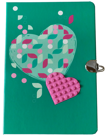 Dots Secret Diary with Clasp and Attached Dark Pink Plate, Round 6 x 6 Heart