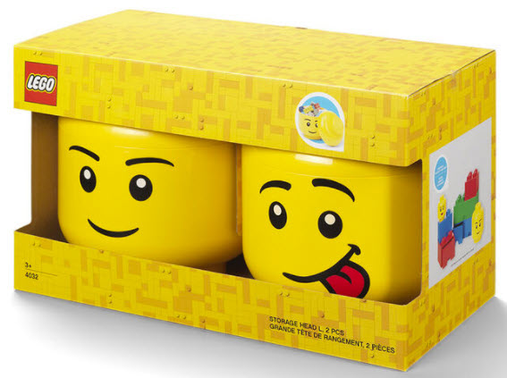 Minifigure Head Storage Container Large - Male Closed Smile and Silly Sticking Tongue Out Set (2 Pieces - 4032)