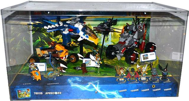 Display Assembled Set, Legends of Chima Sets 70002, 70003 and 70004 in Plastic Case with Light
