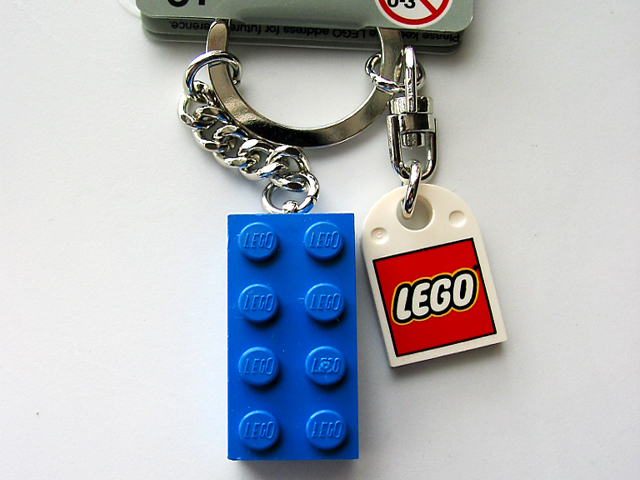 2 x 4 Brick - Blue Key Chain with Lego Logo Tile, Modified 3 x 2 Curved with Hole