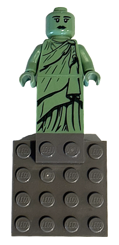 Magnet Set Base, Dark Bluish Gray Magnet Brick 4 x 4 with Partial Lady Liberty Minifigure (Glued)
