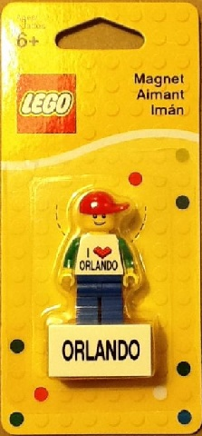 Magnet Set, I Brick Orlando LEGO Minifigure, Lego Store Orlando, FL - Glued with 2 x 4 Brick Base blister pack