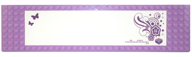Name Sign, Glued - Medium Lavender Plates, White Board with Dark Purple Flowers and Butterflies Pattern