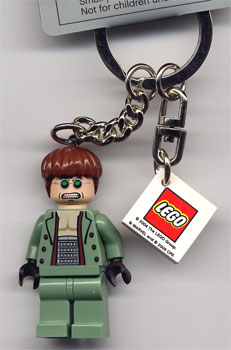 Dr. Octopus / Doc Ock, Sand Green Jacket, Sand Green Legs, Clenched Teeth Key Chain with 2 x 2 Square Lego Logo Tile