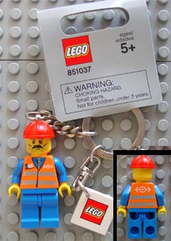 Train Worker/Construction Worker (World City) Key Chain with 2 x 2 Square Lego Logo Tile