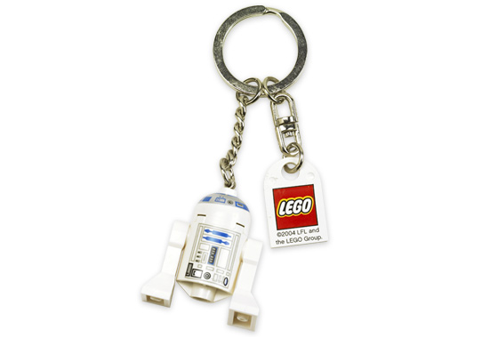 R2-D2 Key Chain with Lego Logo Tile, Modified 3 x 2 Curved with Hole