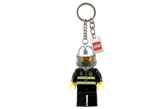 Fireman with Silver Fire Helmet and Breathing Apparatus Key Chain with Lego Logo Tile, Modified 3 x 2 Curved with Hole