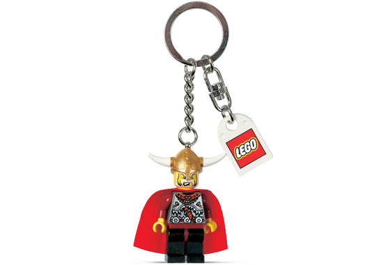 Viking Warrior 11 / Viking Chieftain Key Chain with Lego Logo Tile, Modified 3 x 2 Curved with Hole