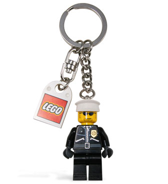 Police Officer City Leather Jacket with Gold Badge Key Chain with LEGO Logo Tile, Modified 3 x 2 Curved with Hole