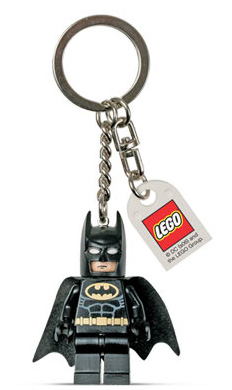 Batman, Black Suit Key Chain with Lego Logo Tile, Modified 3 x 2 Curved with Hole