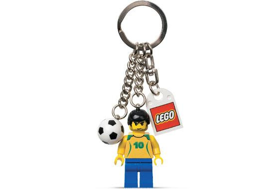 Soccer Player Brazil #10 with Ball Key Chain with Lego Logo Tile, Modified 3 x 2 Curved with Hole