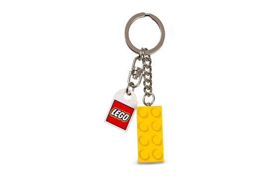 2 x 4 Brick - Yellow Key Chain with Lego Logo Tile, Modified 3 x 2 Curved with Hole