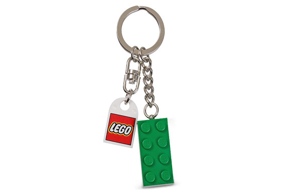 2 x 4 Brick - Green Key Chain with Lego Logo Tile, Modified 3 x 2 Curved with Hole