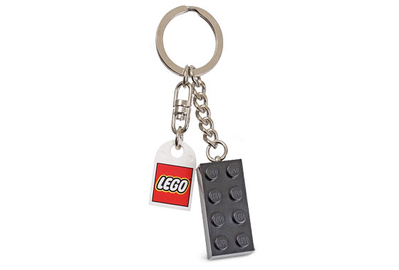 2 x 4 Brick - Black Key Chain with Lego Logo Tile, Modified 3 x 2 Curved with Hole
