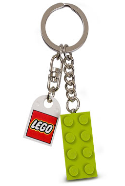 2 x 4 Brick - Lime Key Chain with Lego Logo Tile, Modified 3 x 2 Curved with Hole