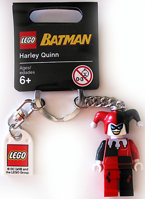 Harley Quinn Key Chain with Lego Logo Tile, Modified 3 x 2 Curved with Hole