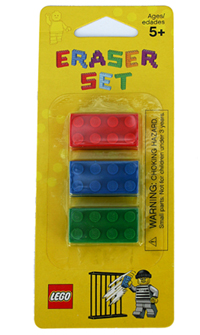 Eraser, LEGO Brick Eraser Set of 3 (Red, Blue & Green) blister pack