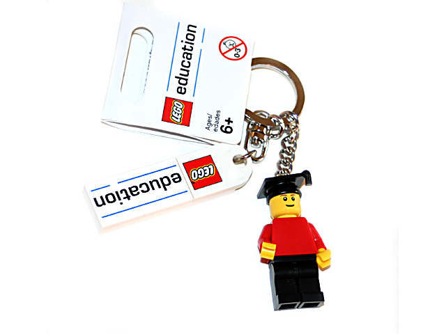 Minifigure Graduate Key Chain with Lego Logo Tile, Modified 3 x 2 Curved and Tile 2 x 4 with 'education' Pattern