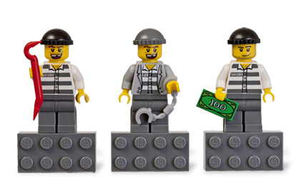 Magnet Set, Minifigures City (3) - Burglars - Glued with 2 x 4 Brick Bases blister pack