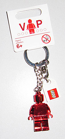 VIP Chrome Red Minifigure Key Chain with LEGO Logo Tile, Modified 3 x 2 Curved with Hole - White Label