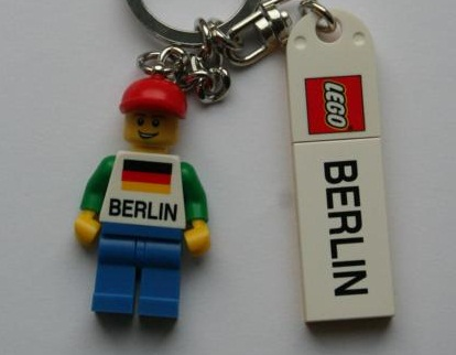 Minifigure Male with German Flag and 'BERLIN' on Front Key Chain with LEGO Logo Tile, Modified 3 x 2 Curved and Tile 2 x 4 with 'BERLIN' Pattern