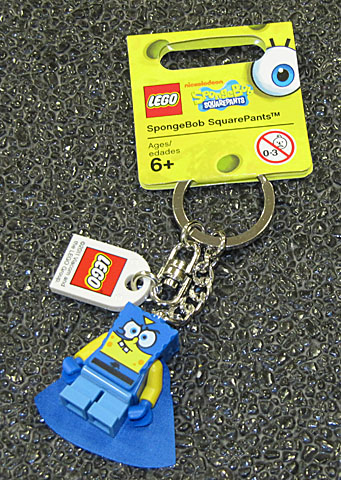 Spongebob Super Hero Key Chain with Lego Logo Tile, Modified 3 x 2 Curved with Hole
