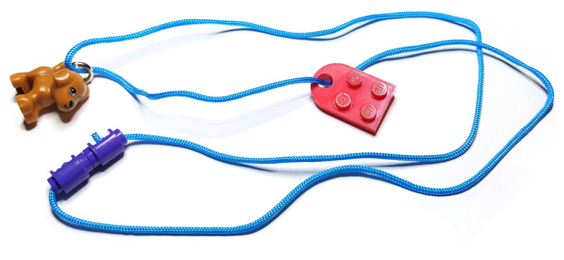 Necklace - Dark Azure String with Red Modified Plate, Medium Nougat Puppy, Dark Purple Clasp