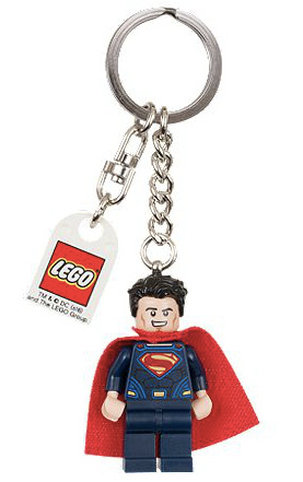 Superman Dark Blue Suit Key Chain (movie version) with Lego Logo Tile, Modified 3 x 2 Curved with Hole