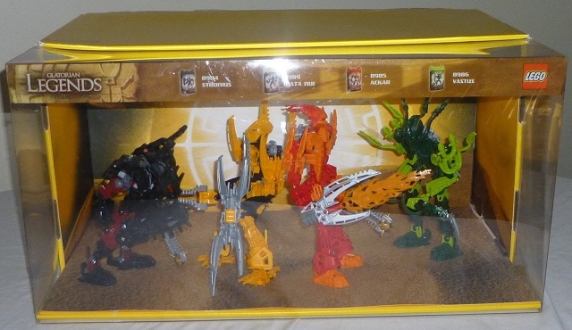 Display Assembled Set, Large Plastic Case Light and Sound with Bionicle Glatorian Legends (shows 8984, 8985, 8986, 8989)