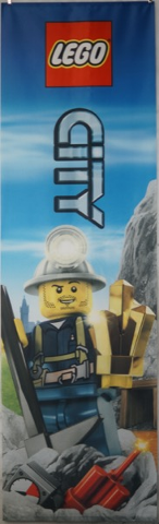 Display Flag Cloth, City Mining, Miner with Rock Crystal and Pickaxe