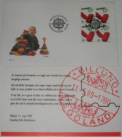 LEGO Stamp Denmark First Day Cover, May 11, 1989