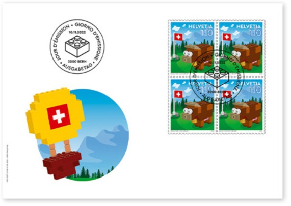 LEGO Stamp Switzerland First Day Cover, November 11, 2022 - Cow (Sheet of 4)