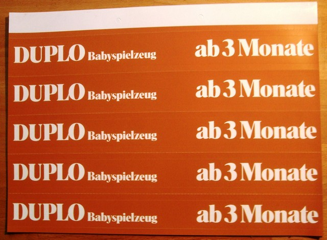 Sticker Sheet, Duplo Babyspielzeug for Retail Display Shelves