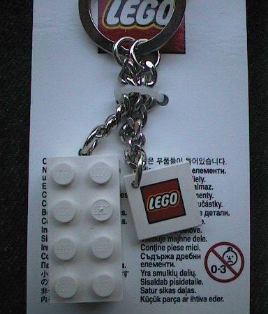 2 x 4 Brick - White Key Chain with 2 x 2 Square Lego Logo Tile