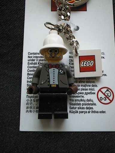Dr. Kilroy - Gray Suit Key Chain with 2 x 2 Square Lego Logo Tile