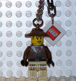 Johnny Thunder (Brown Jacket) Key Chain with 2 x 2 Square Lego Logo Tile