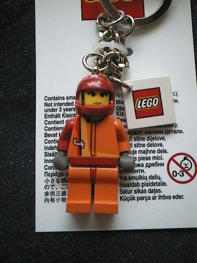 Red Racer Key Chain with 2 x 2 Square Lego Logo Tile