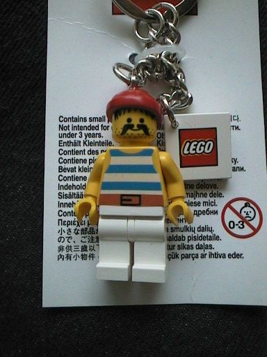 Pirate with Striped Shirt and Red Bandana Key Chain with 2 x 2 Square Lego Logo Tile