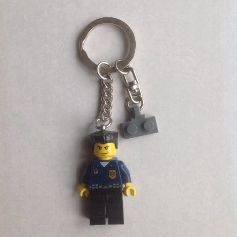 Police Officer City Dark Blue Shirt with Badge and Radio Key Chain with Dark Gray Hinge Plate 1 x 2 Locking with 1 Finger on Side with Bottom Groove