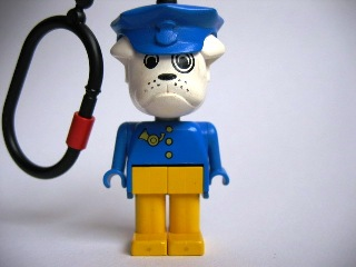 Bulldog 10 with Post Pattern and Blue Hat Key Chain - Plastic Chain, Red LEGO Logo on Back